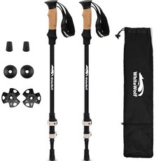 White Wolf超輕量3段式登山杖硬鋁材質 7075 2入組, 黑色的