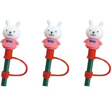 ohdala Moa Cup 設計矽膠公仔吸管蓋塞帽, 紅帽兔子, 3個