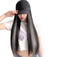 HiYuni 直髮帽子假髮 50cm, 1個, 黑色 + 亞麻灰
