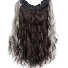 하이유니 시크릿 투톤 히피 펌 반가발 60cm, 다크브라운 + 애쉬그레이, 1개