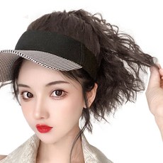 HiYuni 嬉皮燙短馬尾帽式假髮, 棕黑色, 1個