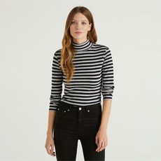 benetton 女款高領條紋T恤 3OA6E2225