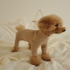 BAIGOEM 狗狗素色羅紋連身衣, 米色