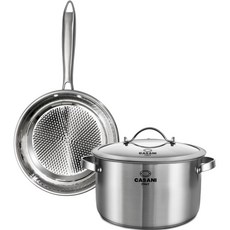 CASANI Cucina 電磁爐全不鏽鋼平底鍋鍋具套組, 1套, 單一顏色, 雙耳鍋 20cm + 平底鍋 26cm