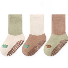 BEBENIZ 孩童動物印花拼色防滑踝襪 3雙