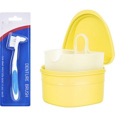 Darnina 一鍵式假牙收納盒 + 牙刷 黃色, 單一商品