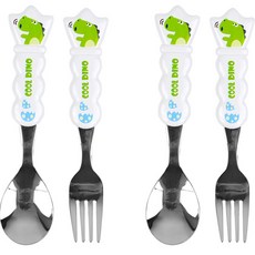 kitchen U Cool Dino 兒童皇冠不鏽鋼湯匙叉子組, 混合顏色, 湯匙 2p + 叉子 2p, 1個