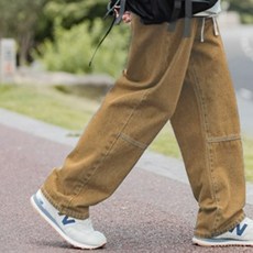 피어니스트 남성용 오버핏 기모 데님 팬츠