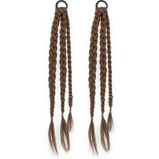 HiYuni 三股稻穗辮雙馬尾假髮2件組, 淺棕色, 1個