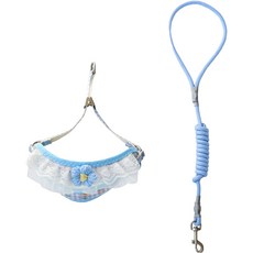 PASTEL PET 寵物狗針織花朵蕾絲胸背帶 + 牽繩套組, 藍色