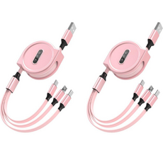 Soft Dot A型 3合1 圓形拖曳式高速充電線, 2個, 粉紅色
