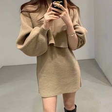 비비에모 하이넥 케이프 슬리브 스웨터 미니 원피스 02387