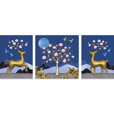KMELLIE 控股公司 畫框型 3D 黃金鹿 圓形 鑽石畫 DIY套組 3件組, 1套, 混合色