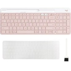 로지텍 K580 멀티 디바이스 블루투스 무선 일반형 키보드 + 한글 키스킨 + 청소솔 세트, 로즈, YR0074(키보드)