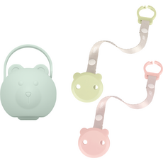 티지엠 곰돌이 노리개 젖꼭지 보관 케이스 + 홀더 2종 + 홀더 케이스 2p 세트, 세이지그린(보관케이스), 코랄핑크(홀더), 올리브(홀더, 홀더케이스), 1세트