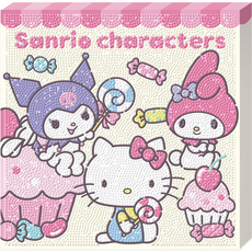 Toynpuzzle 畫框式 3D 三麗鷗 甜點 圓形 鑽石畫 DIY套組 25 x 25 cm, 混合色, 1個