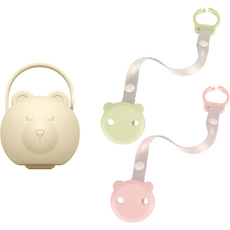티지엠 곰돌이 노리개 젖꼭지 보관 케이스 + 홀더 2종 + 홀더 케이스 2p 세트, 아이보리(보관케이스), 코랄핑크(홀더), 올리브(홀더, 홀더케이스), 1세트