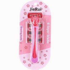 여성용 티지 6중날 제모 일회용 면도기 + 면도날 3p 세트 레드, 1개