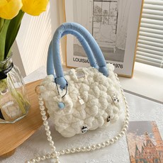 Clair 棉花糖雲朵包 珍珠鍊 DIY組合包 成品 + 飾品隨機出貨, 1套, 01 藍色