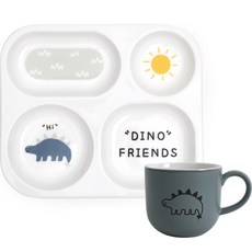 DOHO 恐龍朋友幼兒餐盤兩件組, 托盤 + 馬克杯, 1個, 混合色