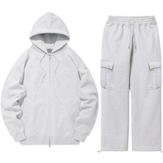 Raymon Leg Oversize連帽拉鍊外套 + 工裝寬褲套裝