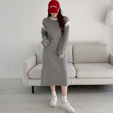 린다샵 여성용 고새이 루즈핏 배색 라운드넥 롱 원피스 cpops8386k2b