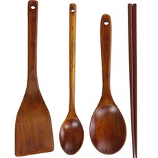 新款多功能漆器料理工具4件組, 單一顏色, 迷你料理匙 + 多用途飯勺 + 鍋鏟 + 油炸筷