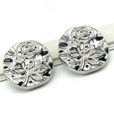 앤틱 로즈 엠보싱 포인트 DIY 의류 액세서리 부자재 콩단추 20mm, 실버, 50개