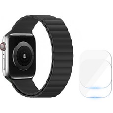 디씨네트워크 프리미엄 레더 루프 스마트워치 스트랩 + 우레탄 풀커버 보호필름 2p 세트, 블랙(스트랩), 1개