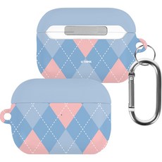 유스픽 디자인 하드케이스 + 카라비너포함, 에어팟 프로 2, 아가일체크 25 블루, 1개