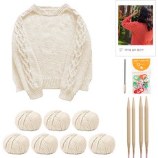 Yarna Aru 麻花肩部套頭衫 DIY 材料包 M, 96 淺米色, 隨機發送(記號環), 1套
