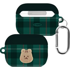 유스픽 디자인 하드케이스 + 카라비너포함, 에어팟 프로 2, 뽀글프렌즈 타탄체크 31 뽀글다람, 1개