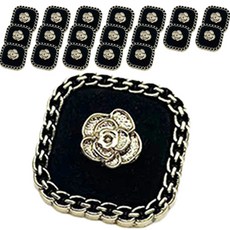 로즈 벨벳 체인 엣지 스퀘어 DIY 의류 액세서리 부자재 콩단추 25mm, 20개, 블랙