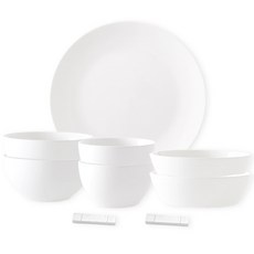 PRELUDE Neobone 簡約雙人餐具組 A, 白色, 飯碗 2p + 湯碗 2p + 小菜碗 2p + 盤子 + 筷架 2p