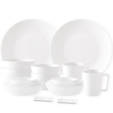 PRELUDE Neobone Simple 2人餐具家庭組, 白色, 飯碗 2p + 湯碗 2p + 小菜碟 3種 x 2p + 盤子 2p + 馬克杯 2p