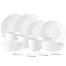 PRELUDE NEOBONE 簡約4人餐具家庭組, 白色, 飯碗 4p + 湯碗 4p + 小菜碟 3種 x 2p + 盤子 2種 x 2p + 筷匙架 4p