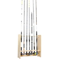 Nolbu Fishing 原木立式7竿3捲線器釣竿架, 木質
