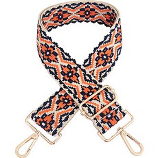 만달릭 자가드 플라워 패턴 길이 조절 숄더 크로스백 DIY 스트랩 130g, 네이비 + 오렌지, 1개