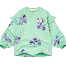 JELISPOON 女童款氣球小狗滿版印花荷葉邊造型長袖上衣