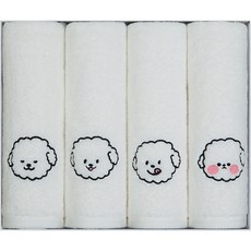 pierre cardin 皮爾卡登 貴賓狗刺繡洗臉毛巾 180g 40支精梳棉 4入, 白色, 1套