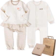 Organic Boom 幼兒用荷葉邊上下衣+基本三層保暖上下衣內衣禮盒+購物袋