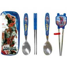 LE BARN Armored Saurus武裝戰龍基本款訓練餐具駔, 混合顏色, 直筷子+勺子+筷子+餐具盒