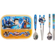 LE BARN Hello Carbot 12 便當盒+孩童訓練餐具組, 混合顏色, 不銹鋼盤子+盤子小袋+勺子+筷子+直筷子