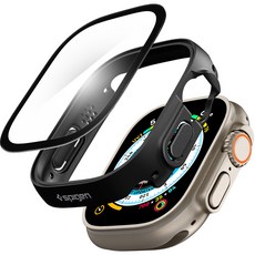 Spigen 智能手錶全保護殼薄型 360 + 鋼化玻璃套裝 ACS05558, 黑色(保護殼)