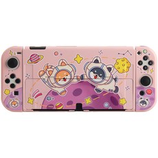 HOHOO UOGO Hofu Switch OLED 保護殼超薄插圖保護套, 宇宙柴犬 粉, 1個