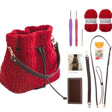 yarna 하이푸들 조리백 세트 뜨개질 DIY 패키지, 리얼레드, 1세트