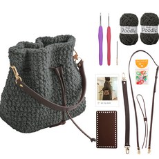 Yarna Hi Poodle 束口包 組合 編織 DIY材料包, 深灰色, 1套