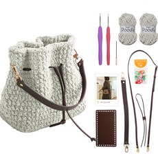 yarna 하이푸들 조리백 세트 뜨개질 DIY 패키지, 라이트그레이, 1세트