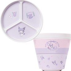 三麗鷗角色1人份餐具 3款組, 酷洛米款, 分隔餐盤+大碗+小碗, 1組