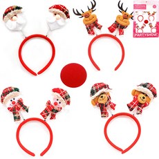 PARTYSHOW 可愛聖誕髮箍4件組 + 海綿鼻, 1套, 混色